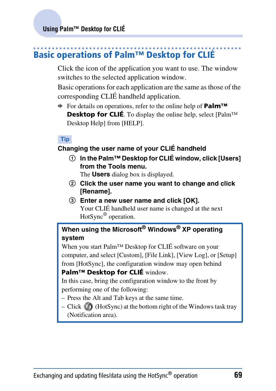 Basic operations of palm™ desktop for clié | Sony PEG-UX40 User Manual | Page 69 / 197