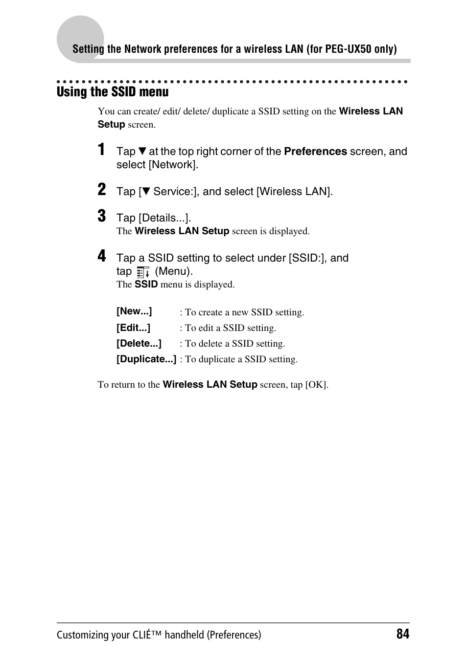 Using the ssid menu | Sony PEG-UX40 User Manual | Page 84 / 197