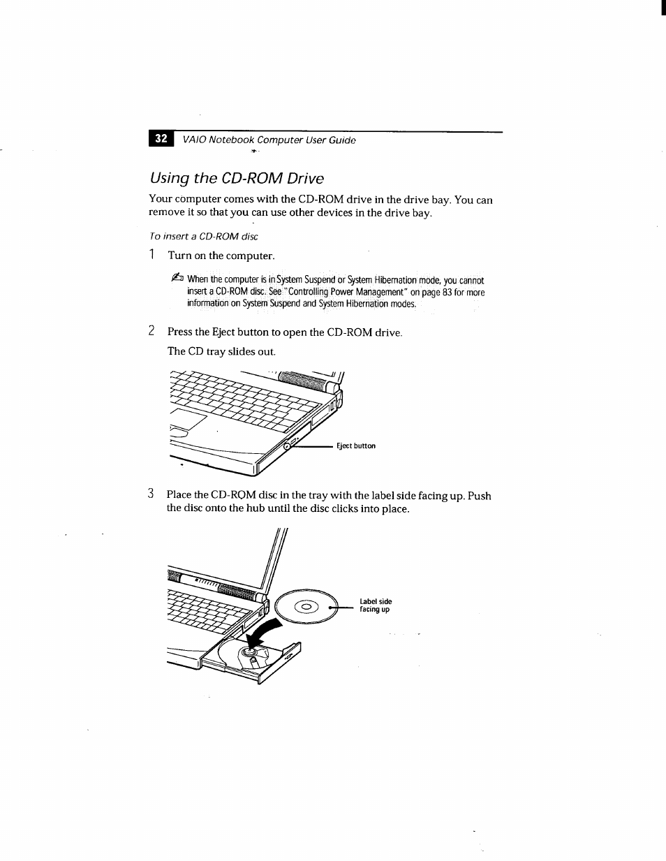 Using the cd-rom drive | Sony PCG-808 User Manual | Page 44 / 144