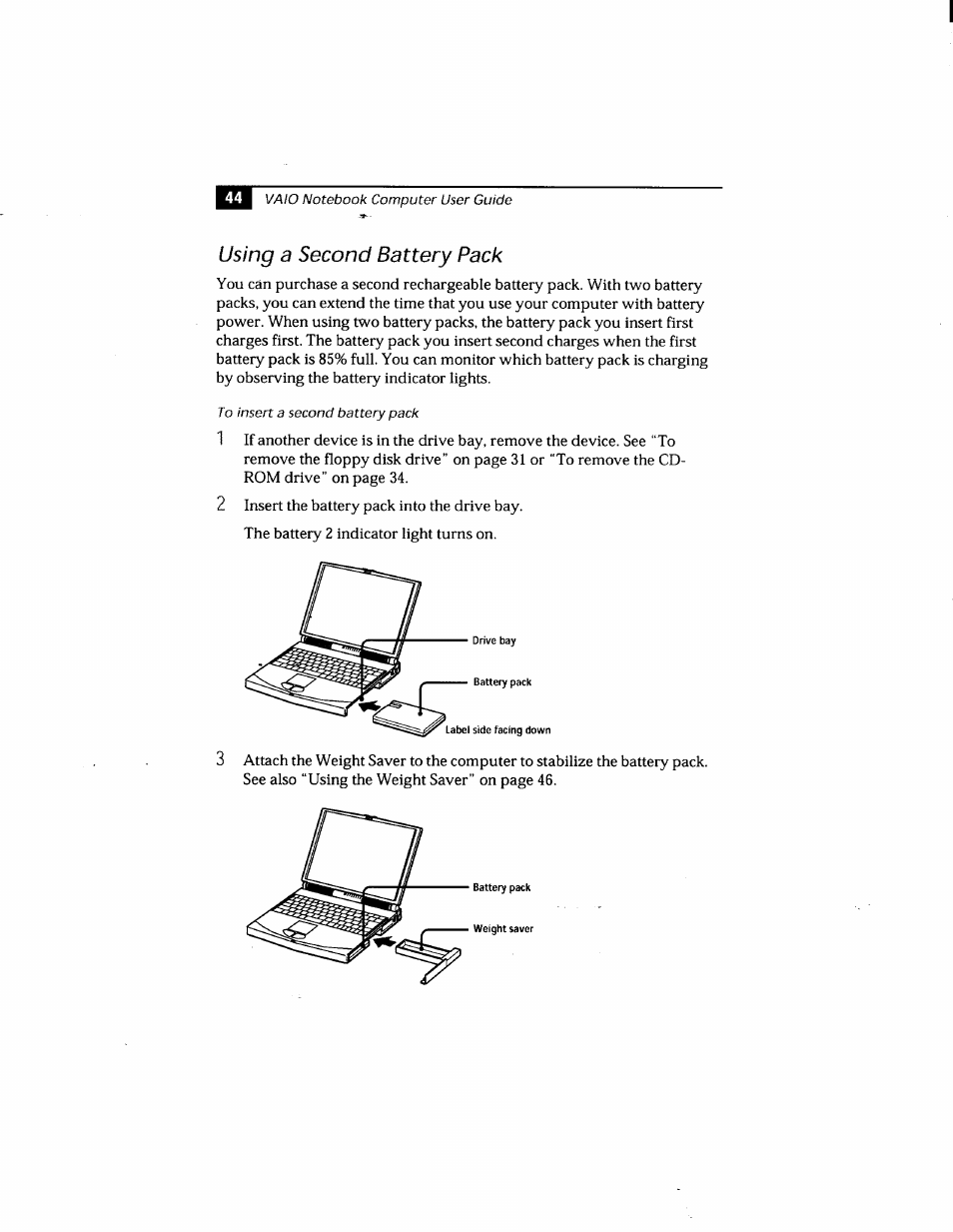 Using a second battery pack | Sony PCG-808 User Manual | Page 56 / 144