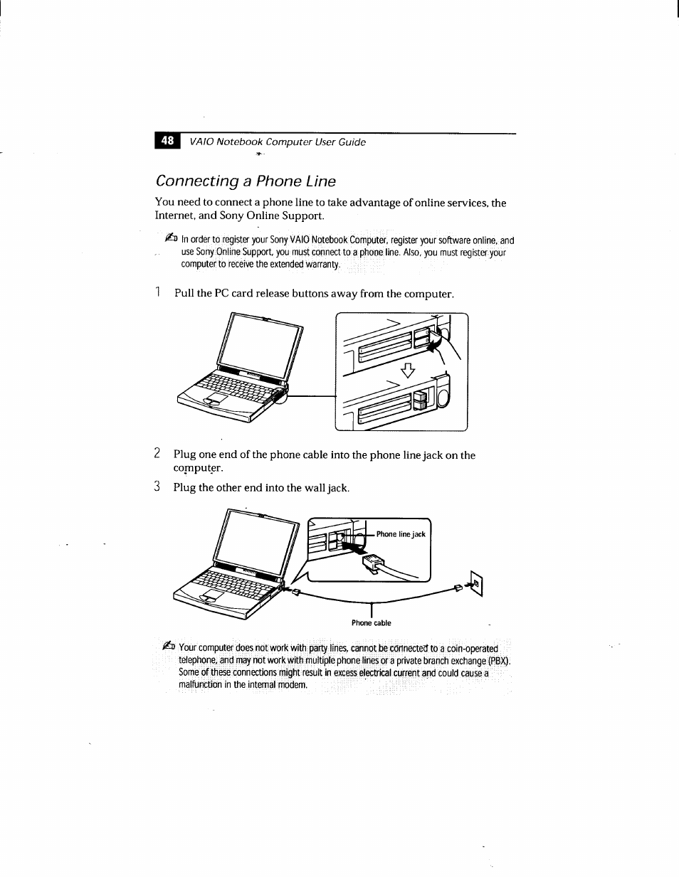 Connecting a phone line | Sony PCG-808 User Manual | Page 60 / 144