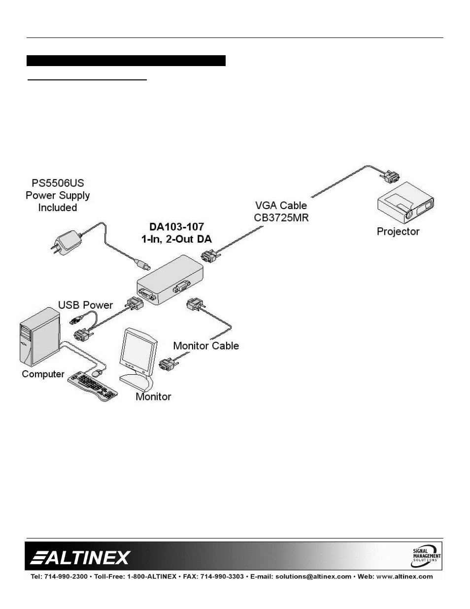 Application diagrams, Diagram 1: typical setup, Distribution amplifiers | Altinex SIDEKICKER DA103-107 User Manual | Page 6 / 9