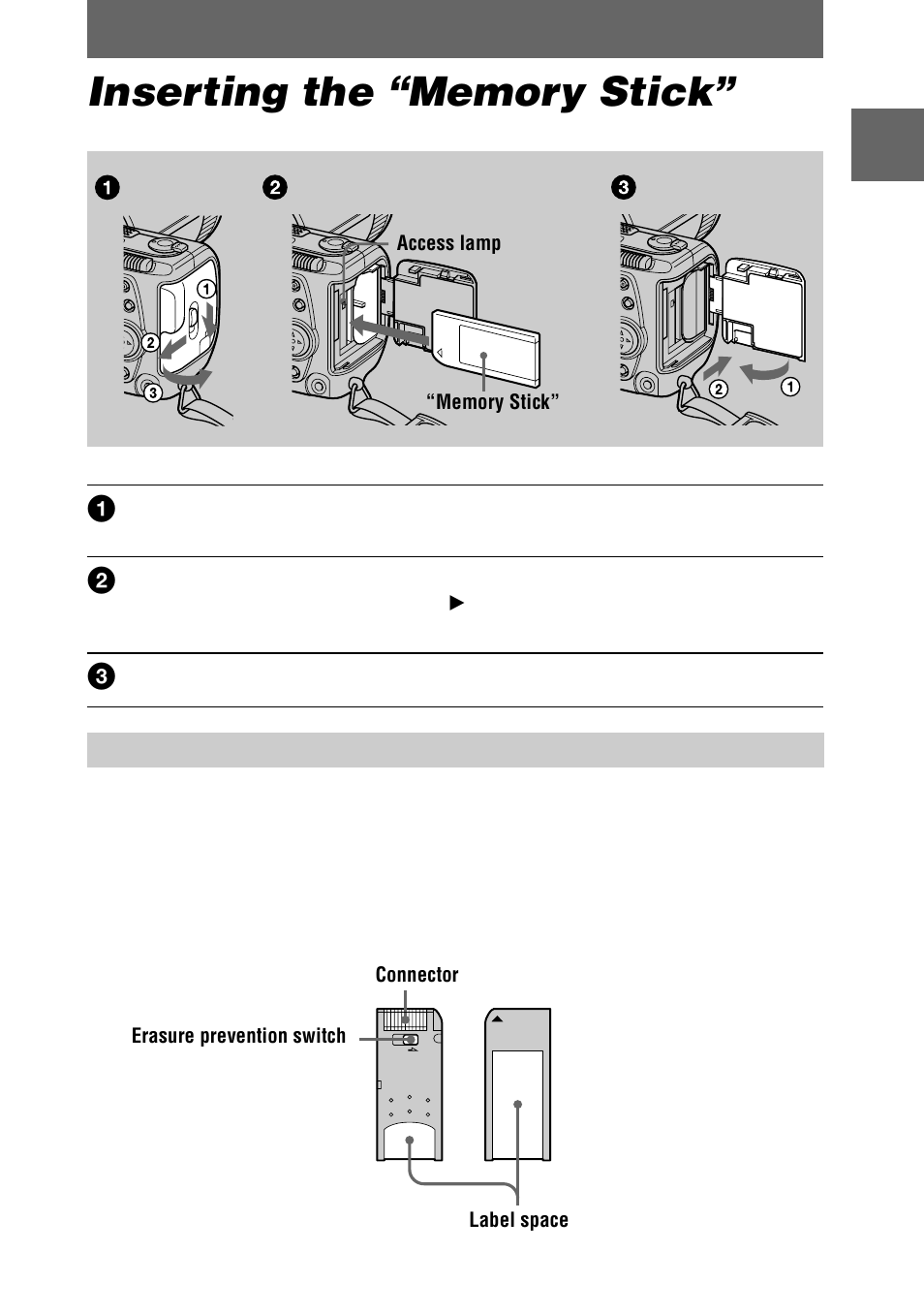 Inserting the “memory stick | Sony DSC-F505V User Manual | Page 15 / 68