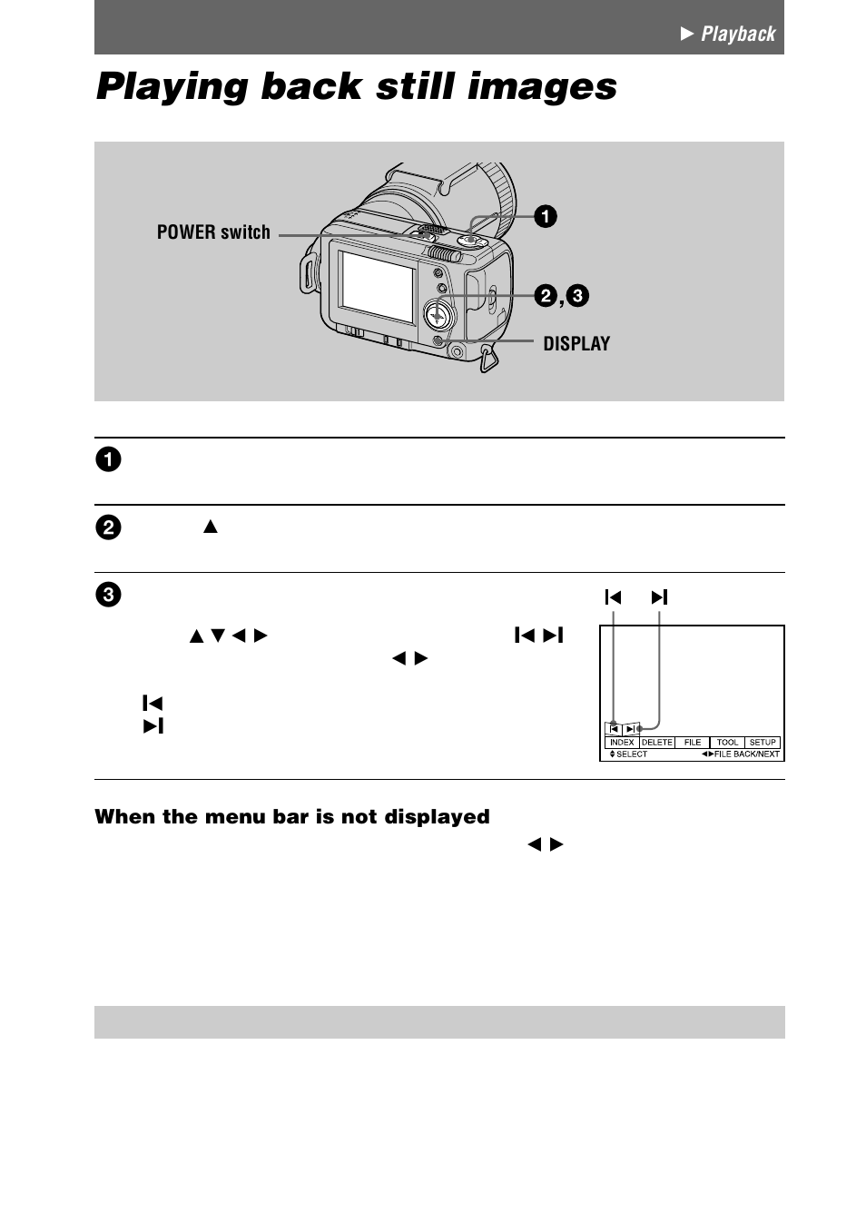 Playing back still images | Sony DSC-F505V User Manual | Page 22 / 68
