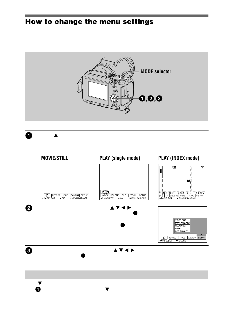 How to change the menu settings, To clear the menu, 32 how to change the menu settings | Sony DSC-F505V User Manual | Page 32 / 68