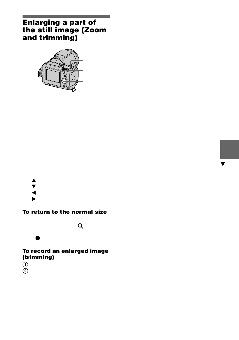 Enlarging a part of the still image, Zoom and trimming) | Sony DSC-F505V User Manual | Page 47 / 68