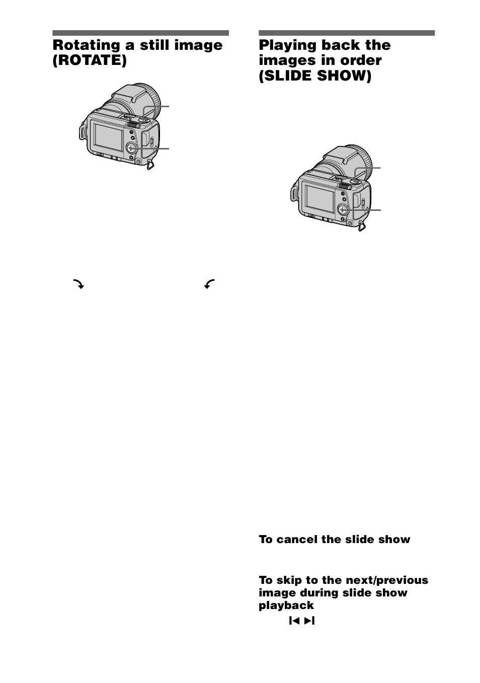 Rotating a still image (rotate), Playing back the images in order (slide show), Playing back the images in order | Slide show), 48 rotating a still image (rotate) | Sony DSC-F505V User Manual | Page 48 / 68