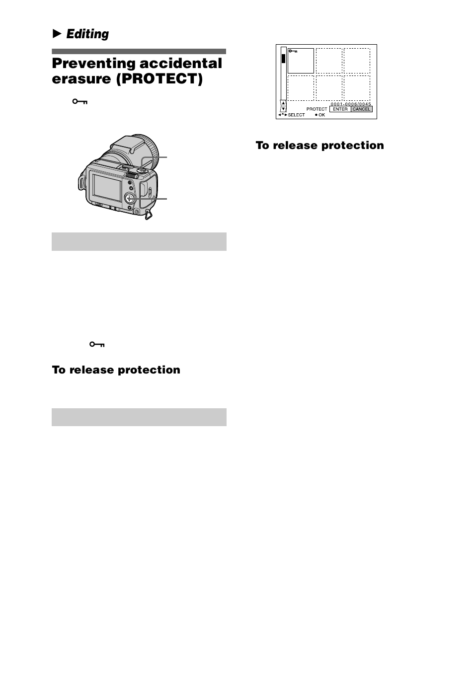Preventing accidental erasure (protect), In single mode, In index mode | B editing, Preventing accidental erasure, Protect) | Sony DSC-F505V User Manual | Page 50 / 68