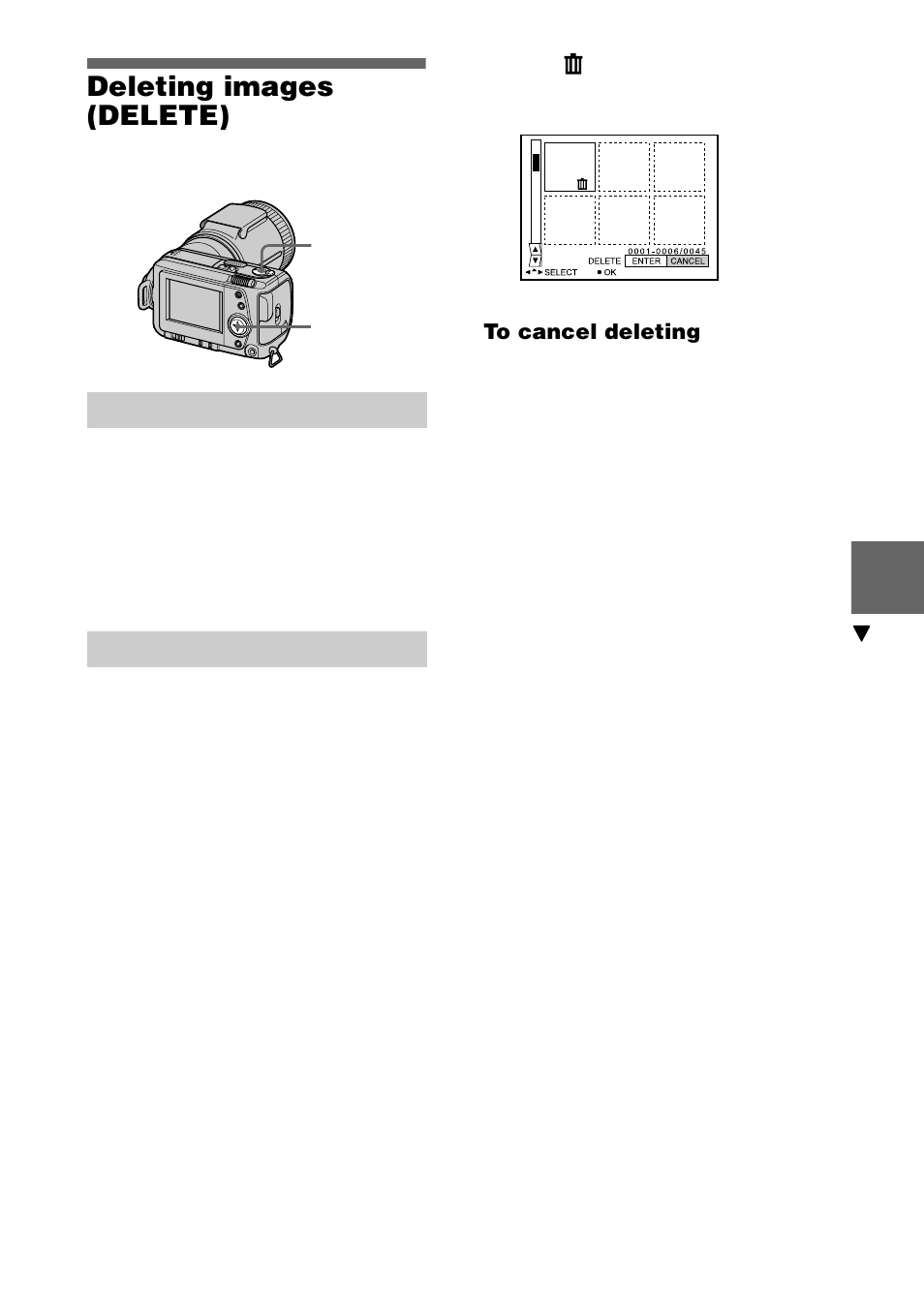 Deleting images (delete), In single mode, In index mode | 51 deleting images (delete) | Sony DSC-F505V User Manual | Page 51 / 68