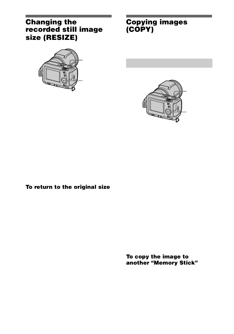 Changing the recorded still image size (resize), Copying images (copy), In single mode | Changing the recorded still image size, Resize), 52 changing the recorded still image size (resize) | Sony DSC-F505V User Manual | Page 52 / 68