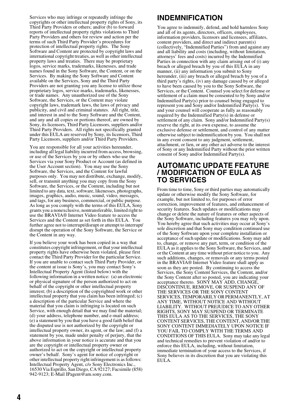 Indemnification | Sony BDV-T37 User Manual | Page 4 / 12