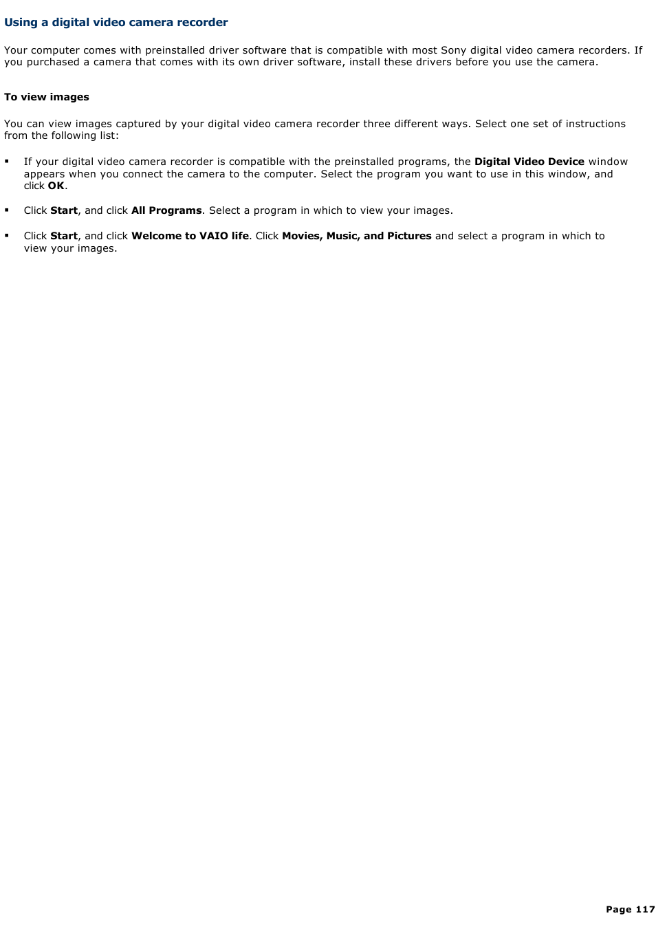Using a digital video camera recorder | Sony VGN-T150 User Manual | Page 117 / 220