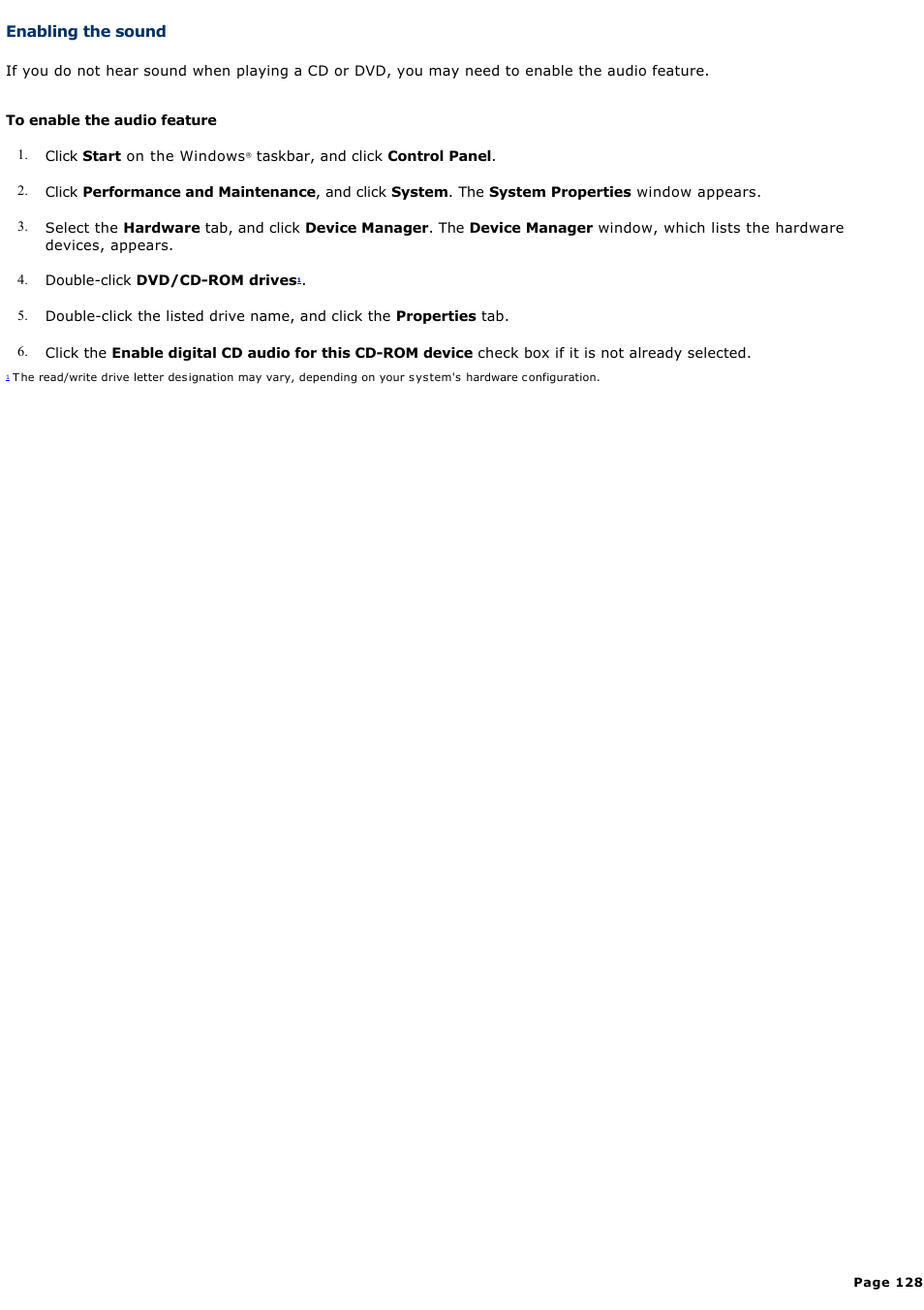 Enabling the sound | Sony VGN-T150 User Manual | Page 128 / 220