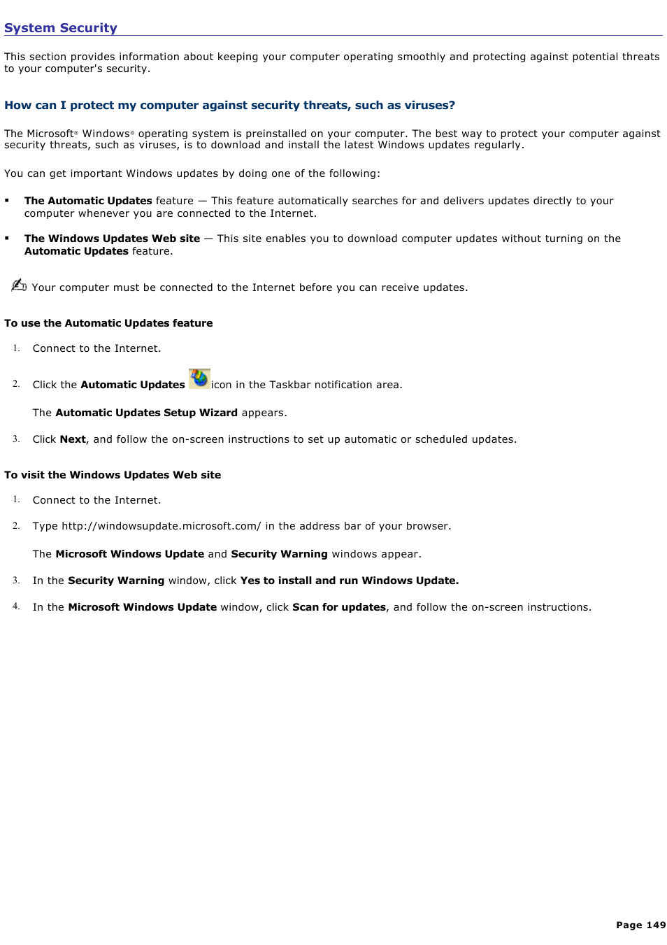 System security | Sony VGN-T150 User Manual | Page 149 / 220