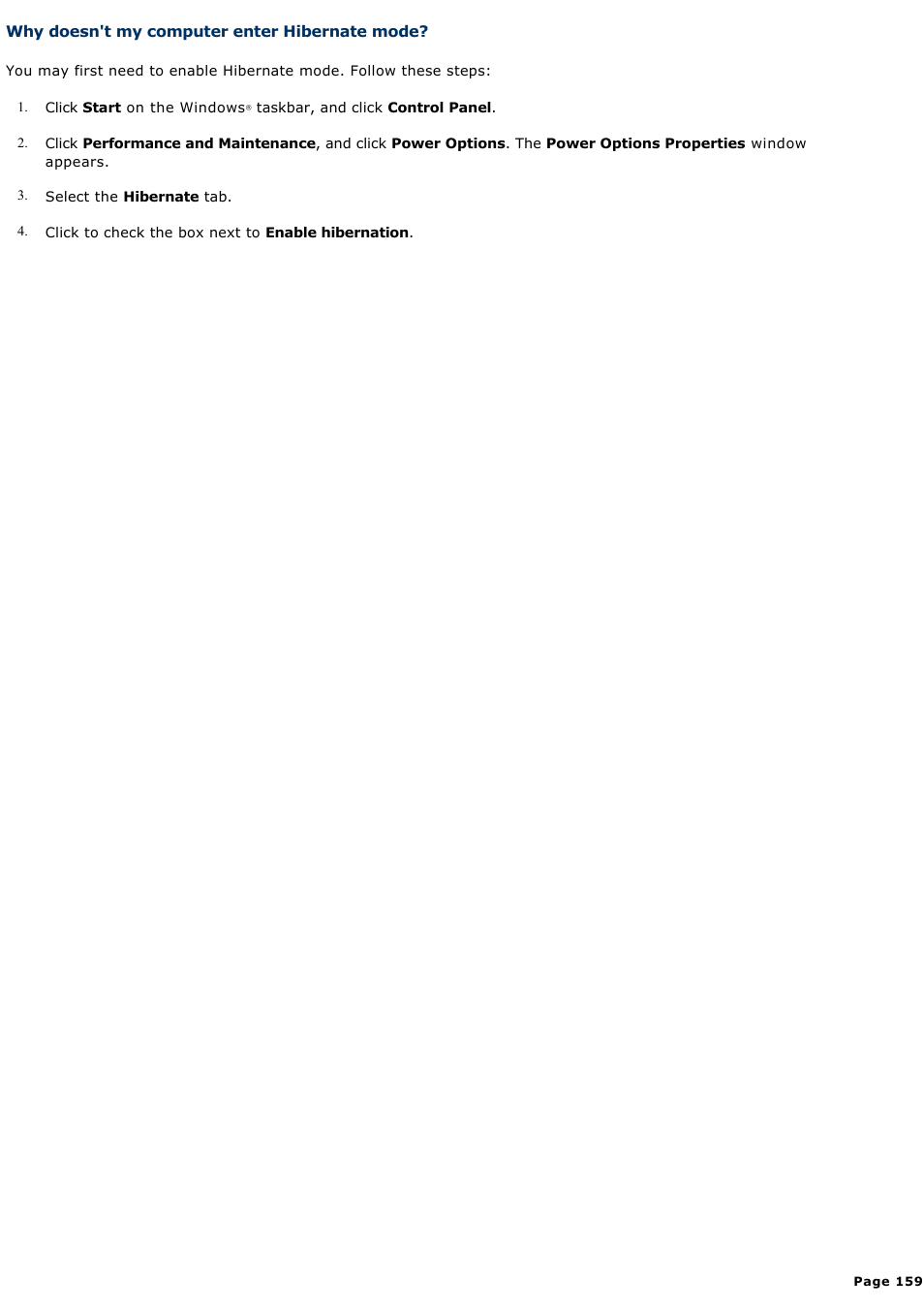 Why doesn't my computer enter hibernate mode | Sony VGN-T150 User Manual | Page 159 / 220