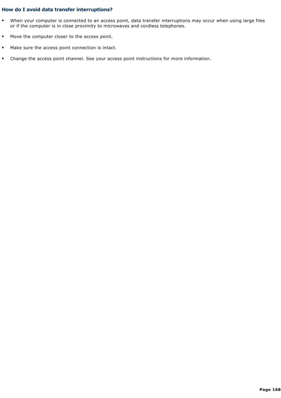 How do i avoid data transfer interruptions | Sony VGN-T150 User Manual | Page 168 / 220