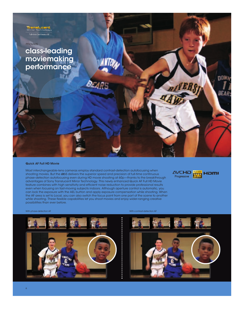 Class-leading moviemaking performance | Sony SLT-A65VL User Manual | Page 6 / 20