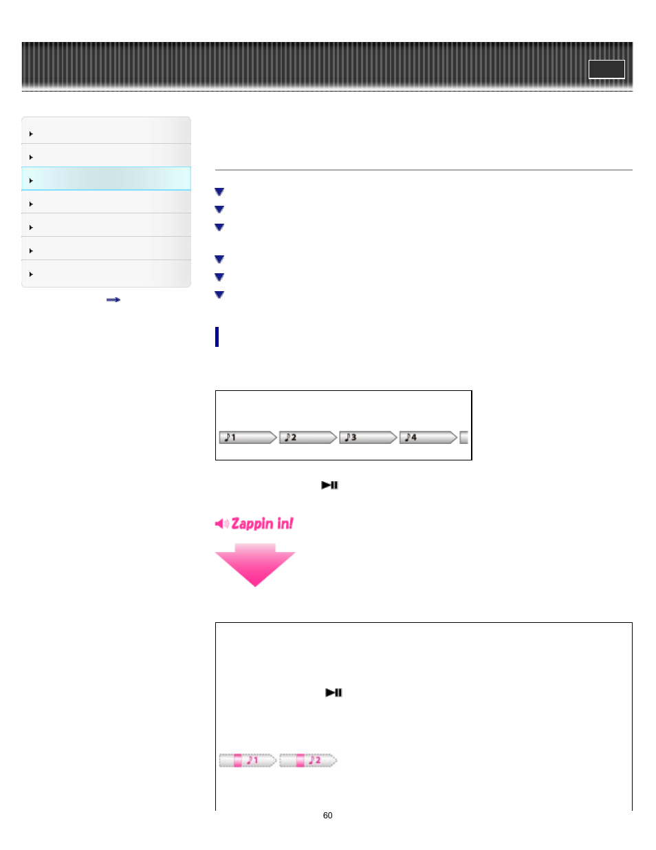 Zappin playback, Details, Walkman help guide | What is zappin playback, Normal playback | Sony NWZ-W274S User Manual | Page 60 / 101