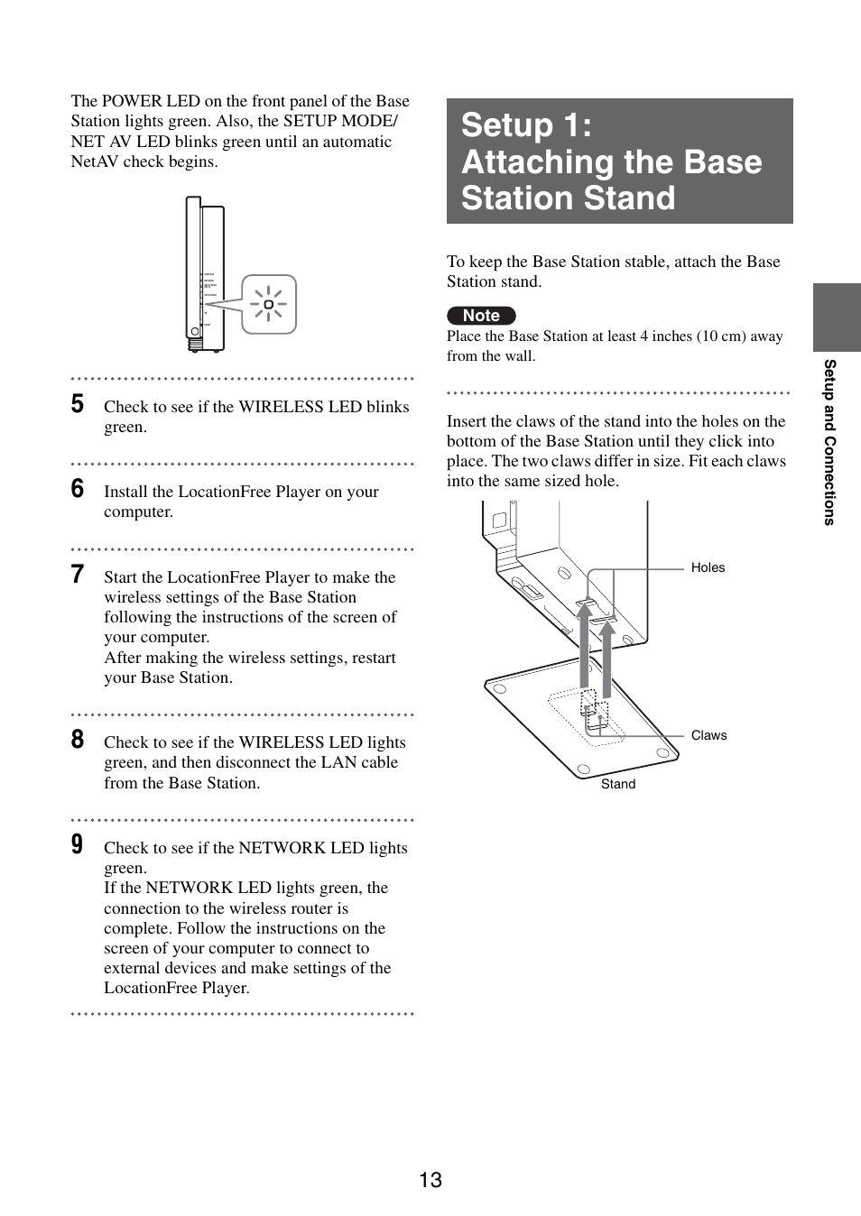 Setup 1: attaching the base station stand | Sony LF-B10 User Manual | Page 13 / 73