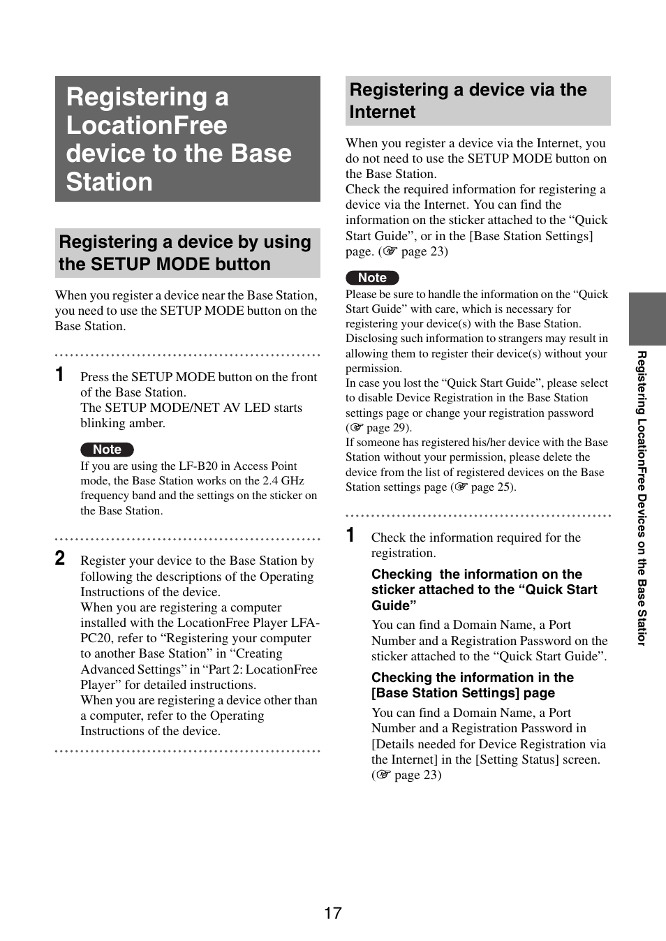 Registering a device via the internet | Sony LF-B10 User Manual | Page 17 / 73