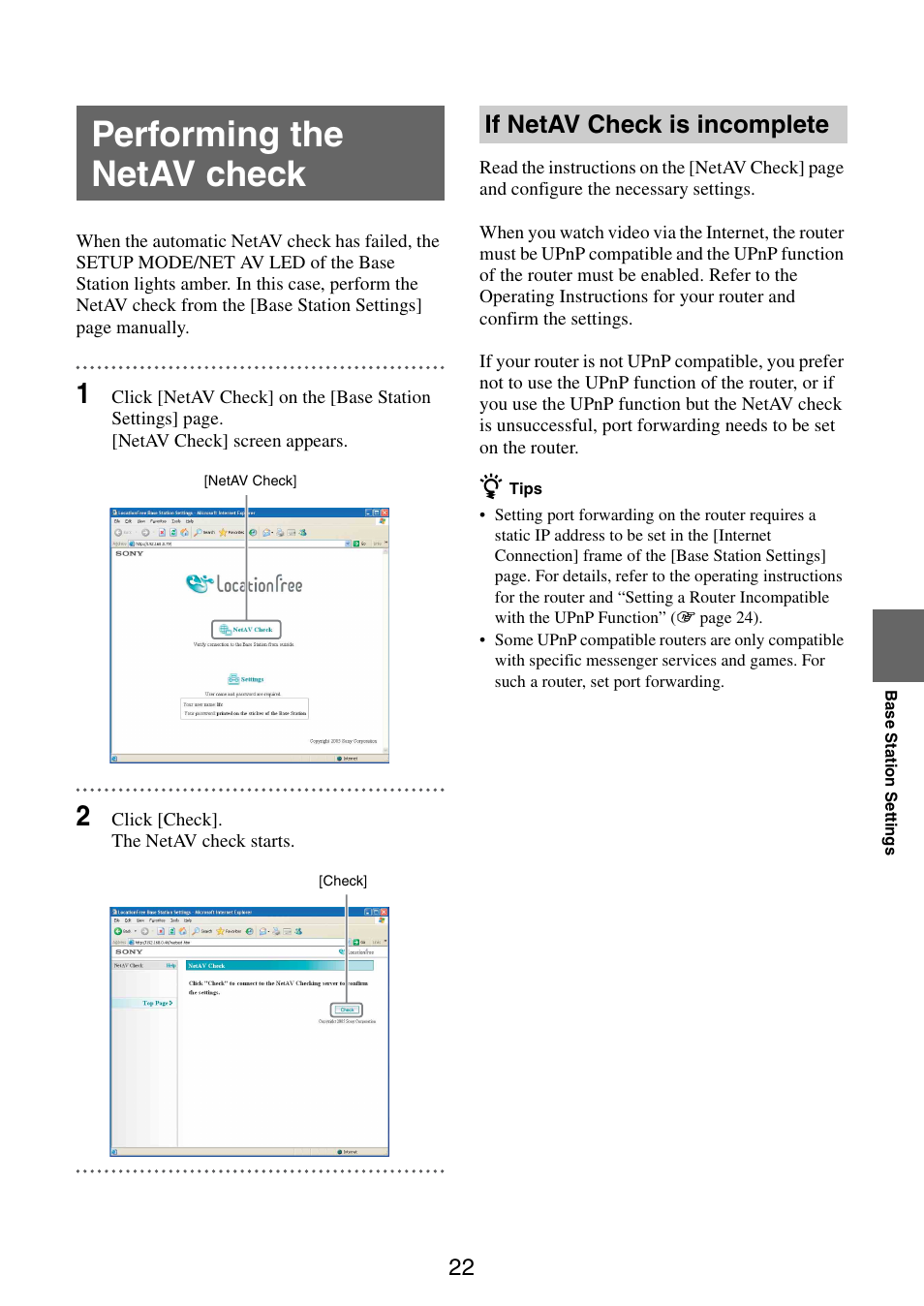 Performing the netav check, If netav check is incomplete | Sony LF-B10 User Manual | Page 22 / 73