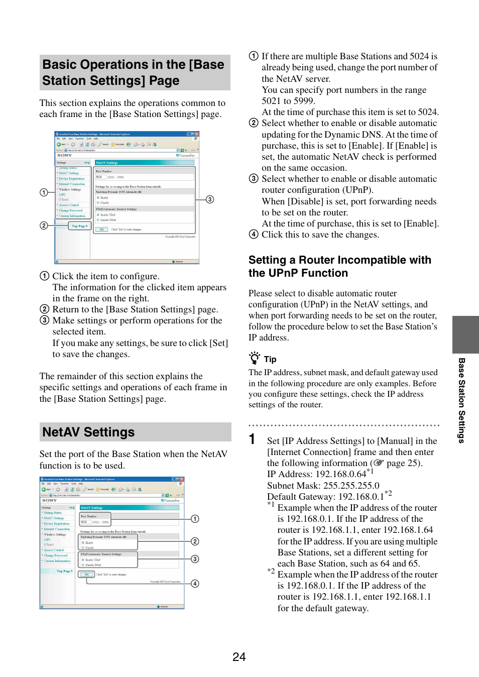 Netav settings | Sony LF-B10 User Manual | Page 24 / 73