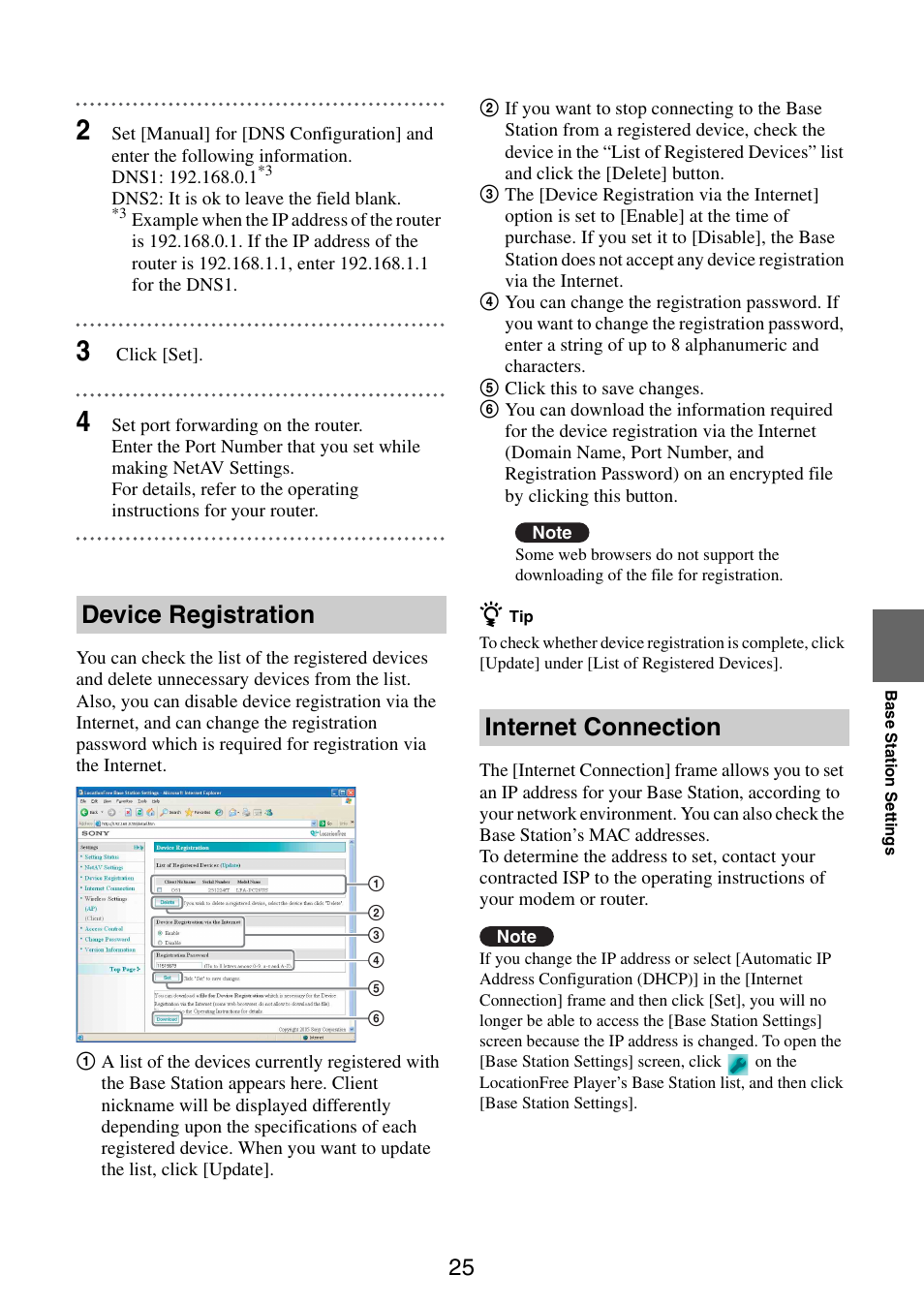 Device registration, Internet connection | Sony LF-B10 User Manual | Page 25 / 73