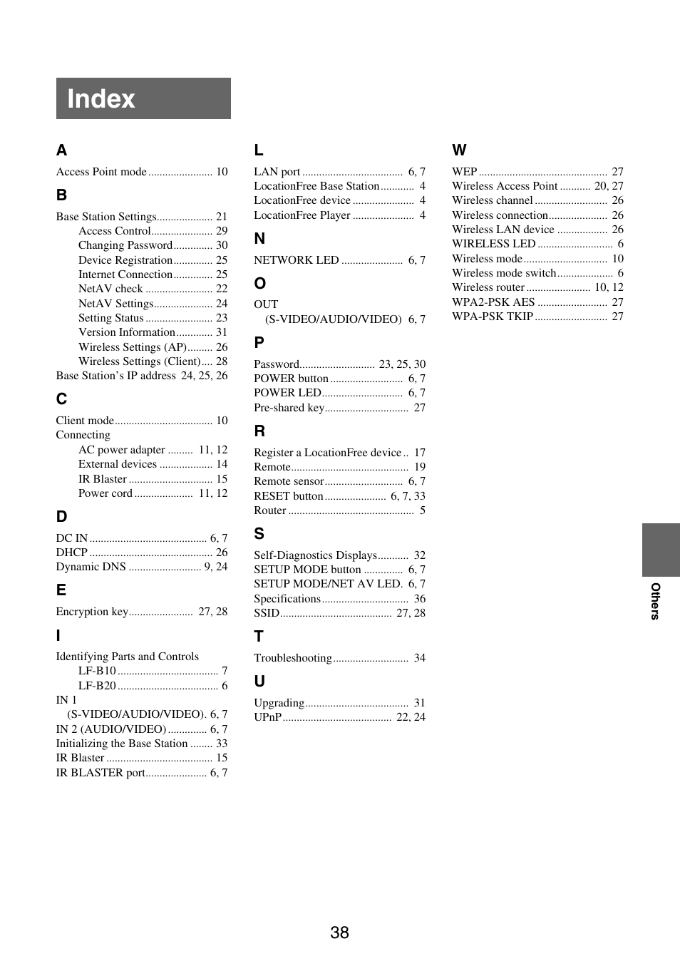 Index | Sony LF-B10 User Manual | Page 38 / 73