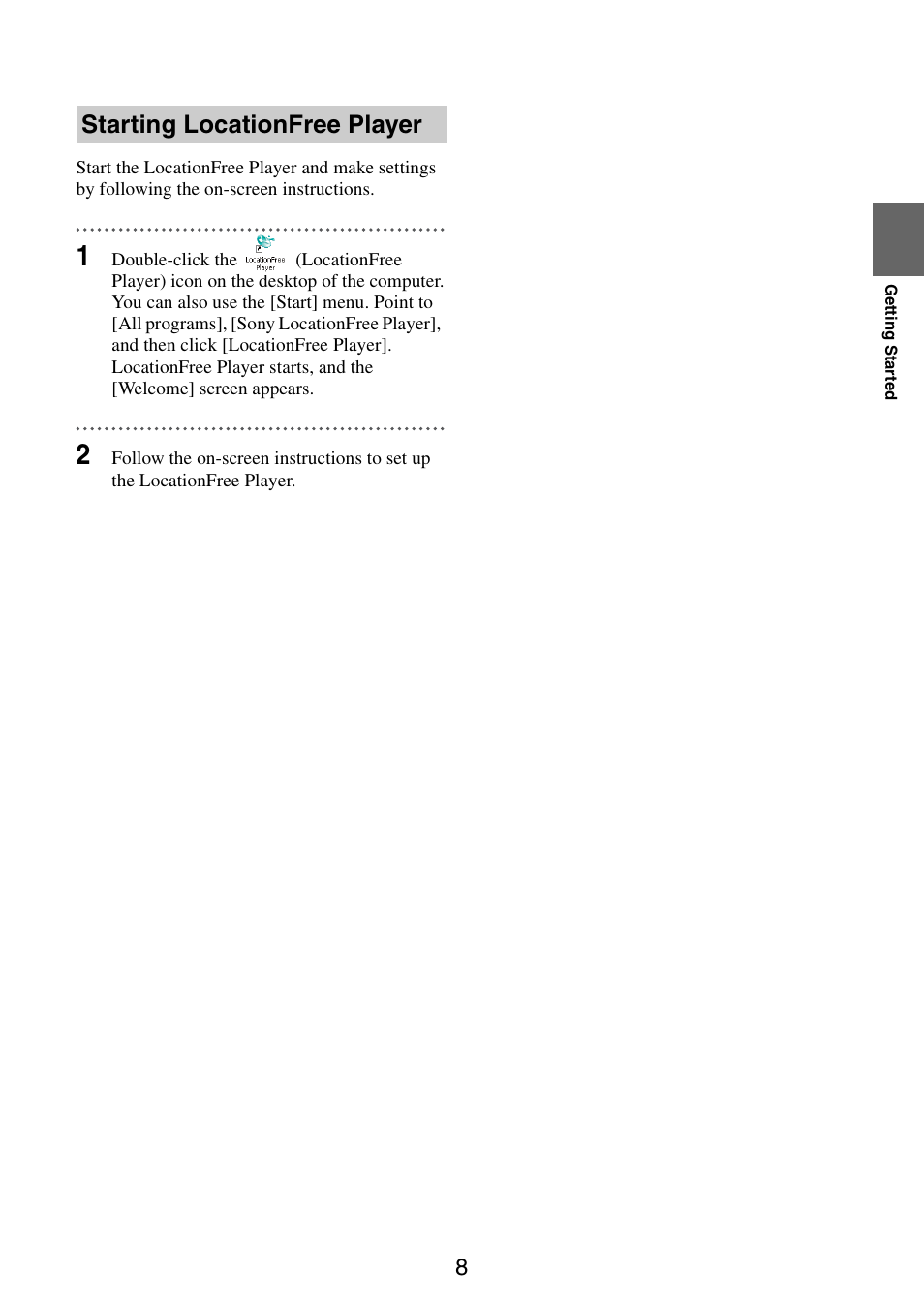 Starting locationfree player | Sony LF-B10 User Manual | Page 48 / 73