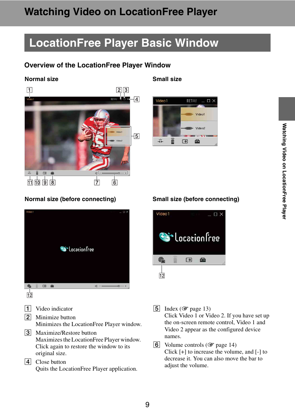 Watching video on locationfree player, Locationfree player basic window | Sony LF-B10 User Manual | Page 49 / 73