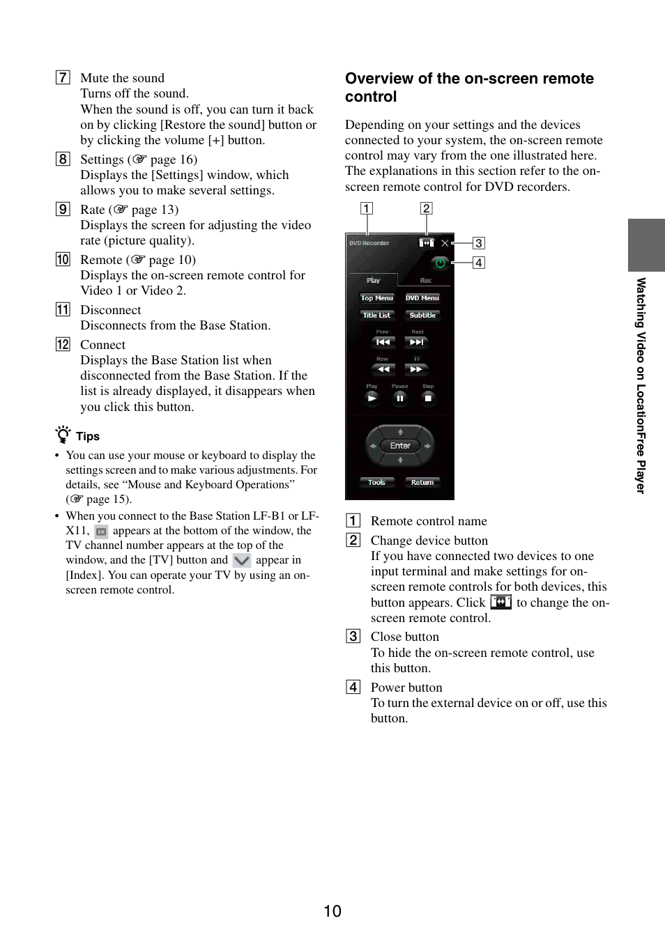 Overview of the on-screen remote control | Sony LF-B10 User Manual | Page 50 / 73