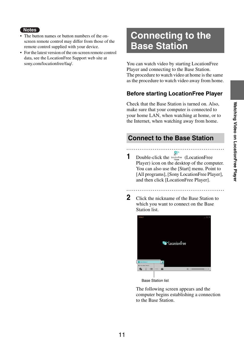 Connecting to the base station, Connect to the base station | Sony LF-B10 User Manual | Page 51 / 73