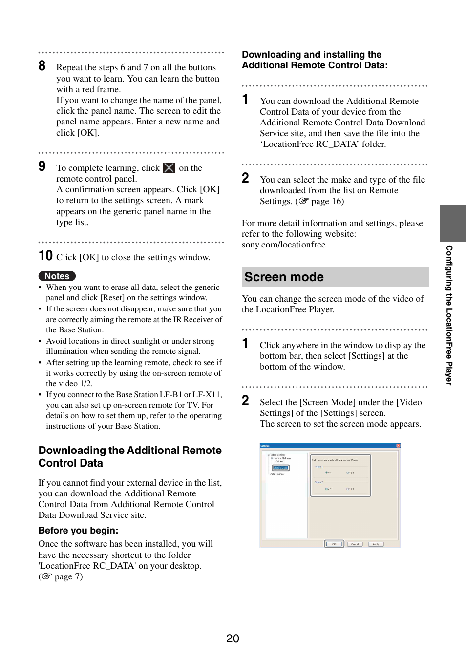 Screen mode | Sony LF-B10 User Manual | Page 60 / 73