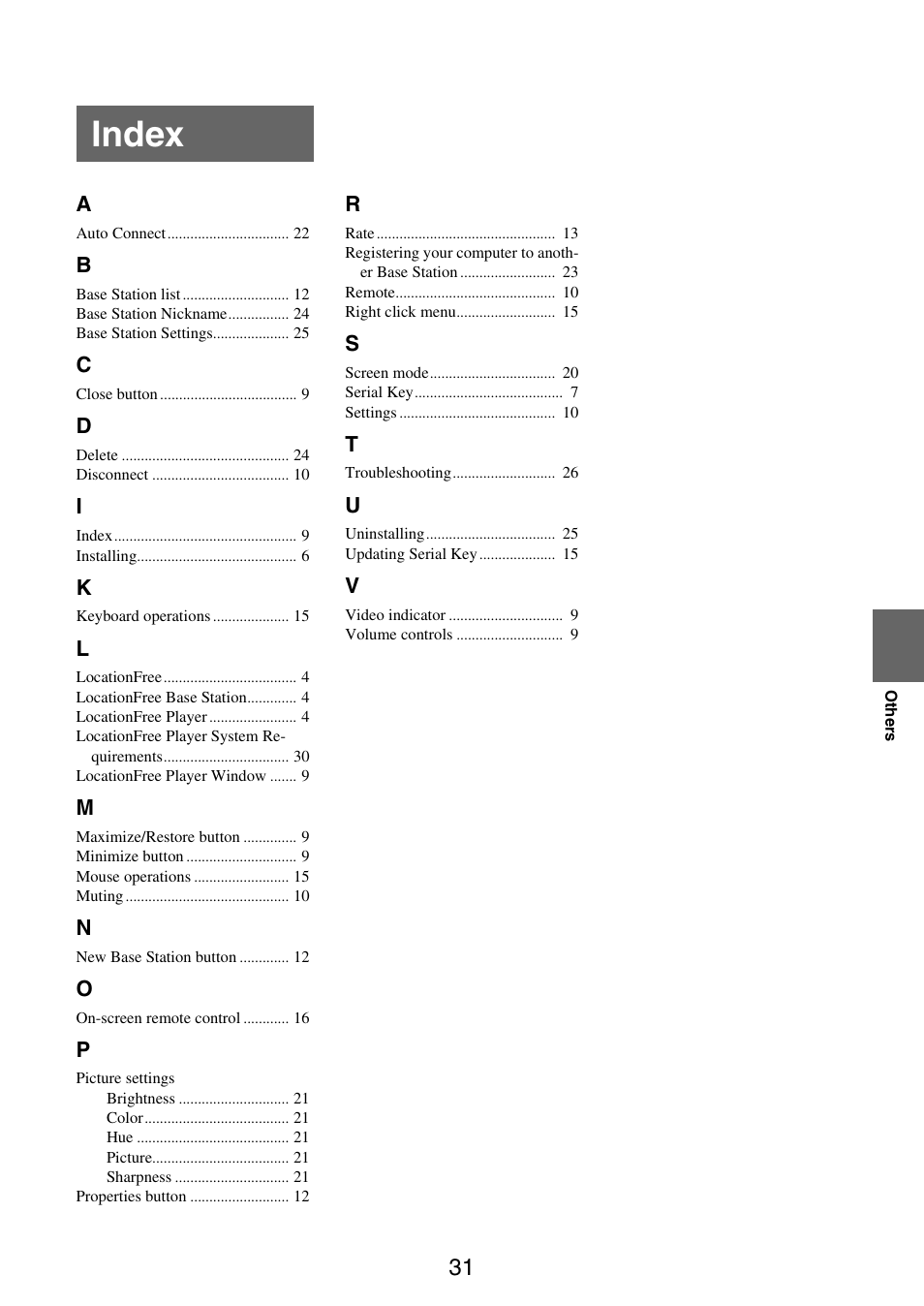 Index | Sony LF-B10 User Manual | Page 71 / 73