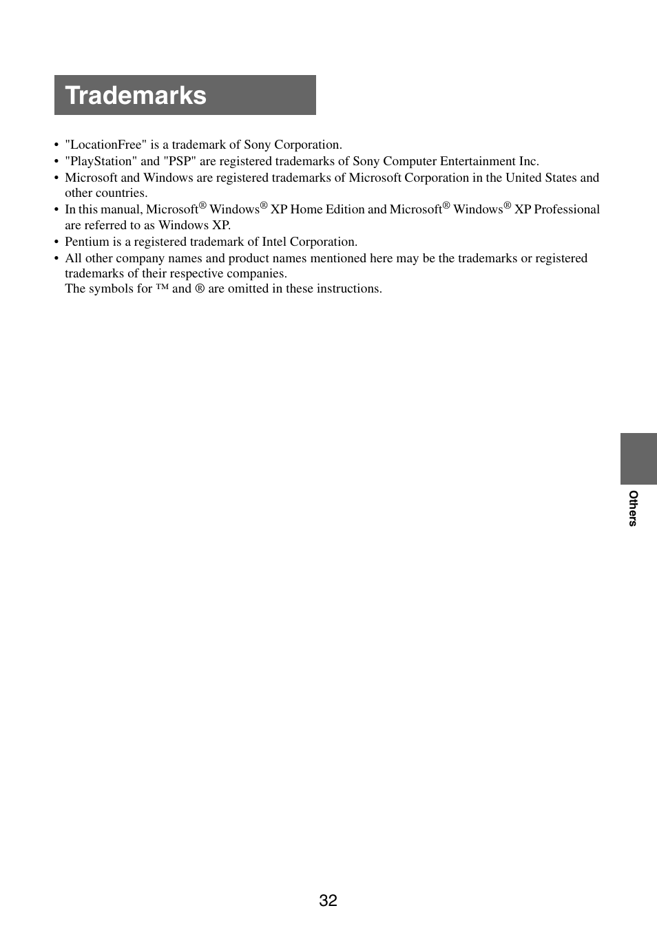 Trademarks, Note | Sony LF-B10 User Manual | Page 72 / 73