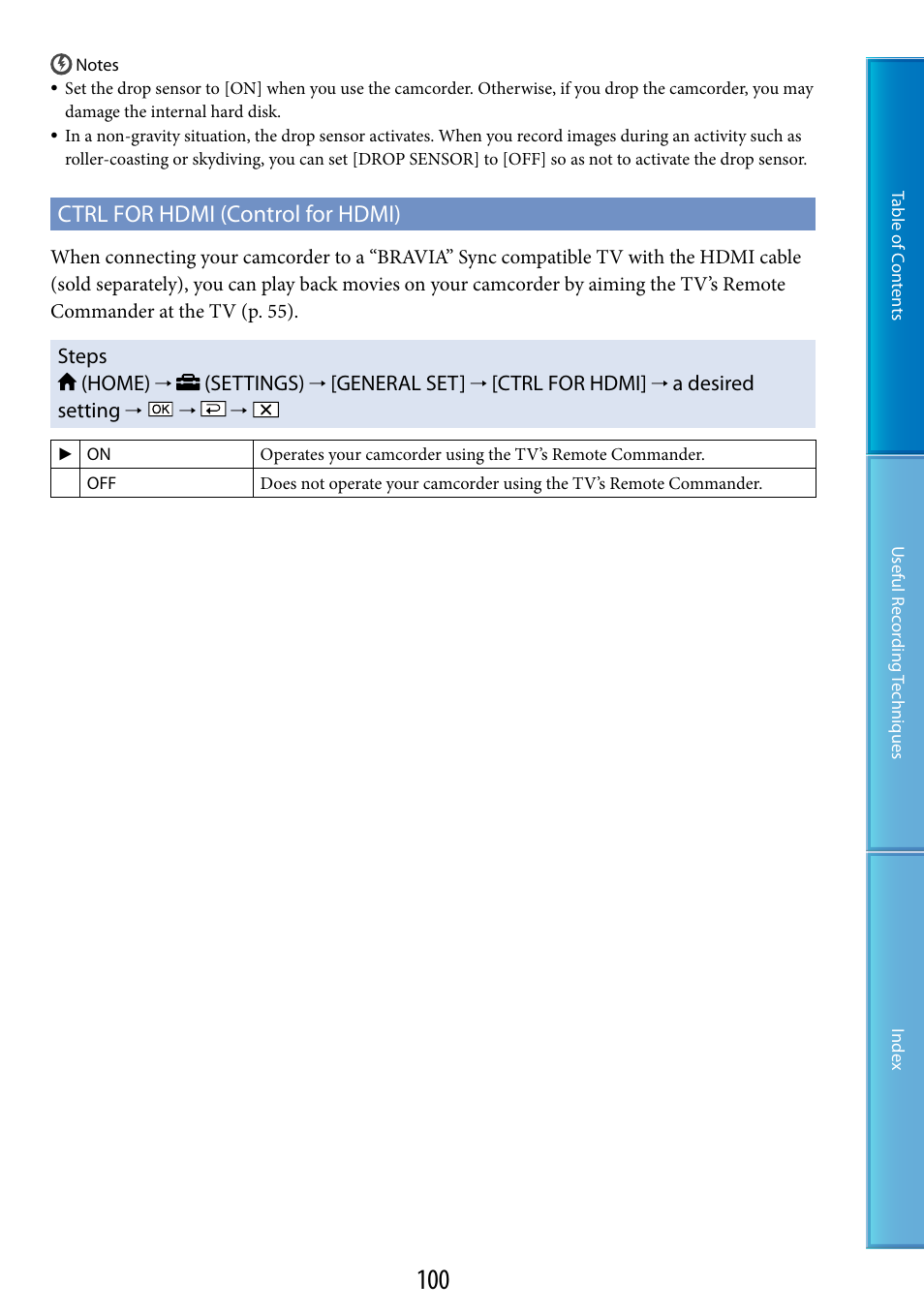 Ctrl for hdmi (control for hdmi) | Sony HDR-XR520V User Manual | Page 100 / 136