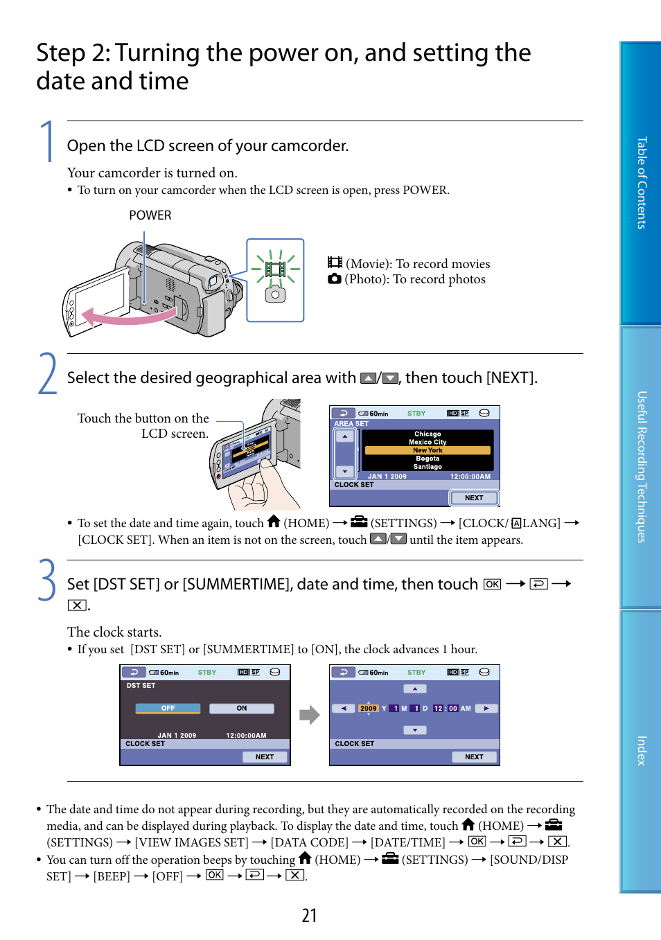 On (21), Lamps (21), 21) o | 21)/a | Sony HDR-XR520V User Manual | Page 21 / 136