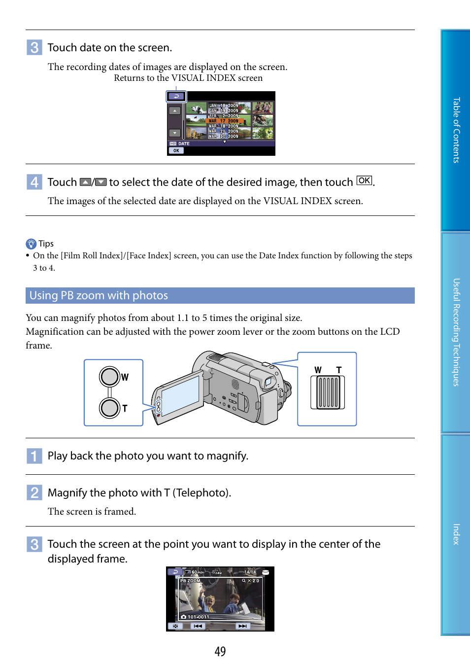 Using pb zoom with photos | Sony HDR-XR520V User Manual | Page 49 / 136