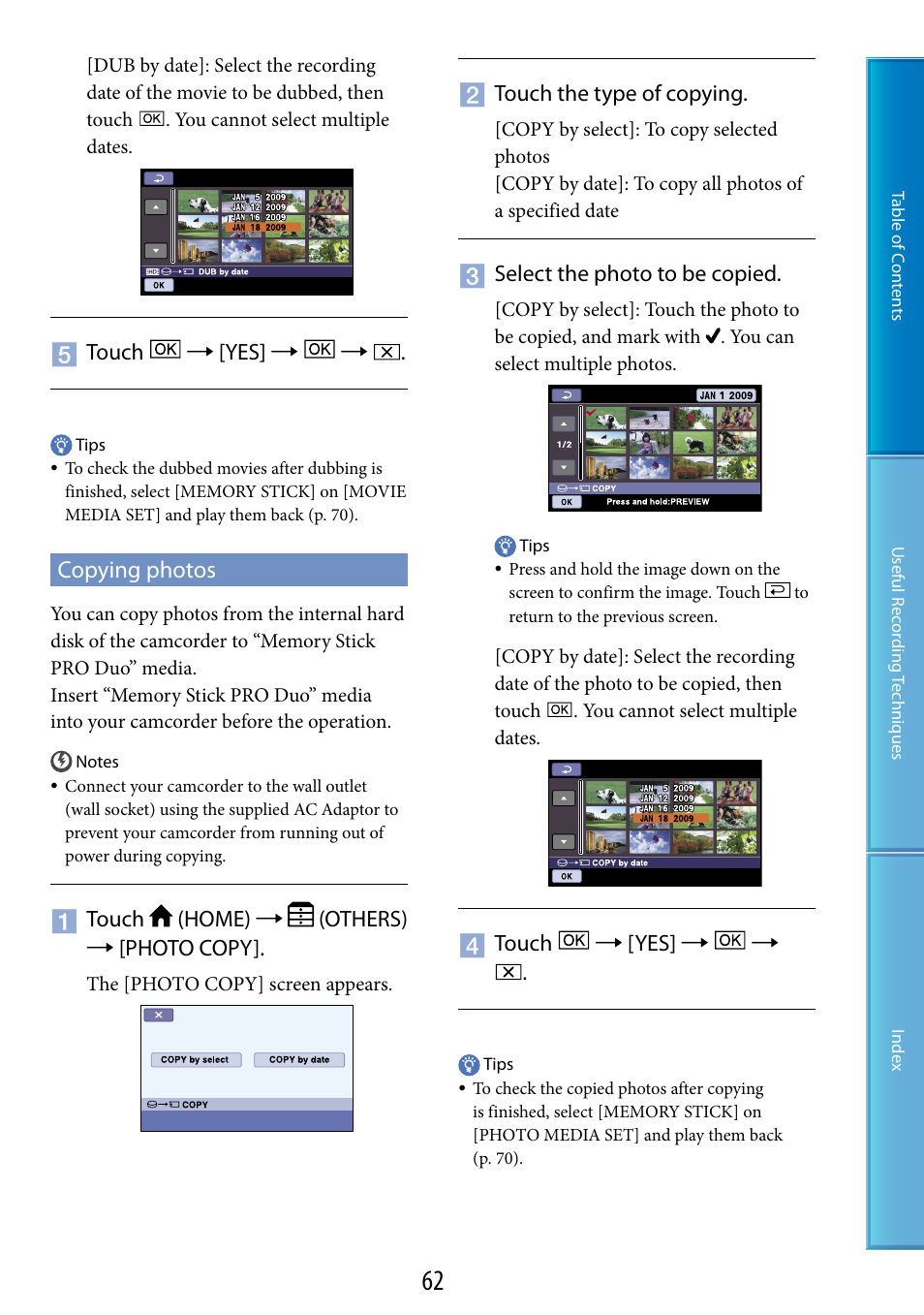 Copying photos | Sony HDR-XR520V User Manual | Page 62 / 136