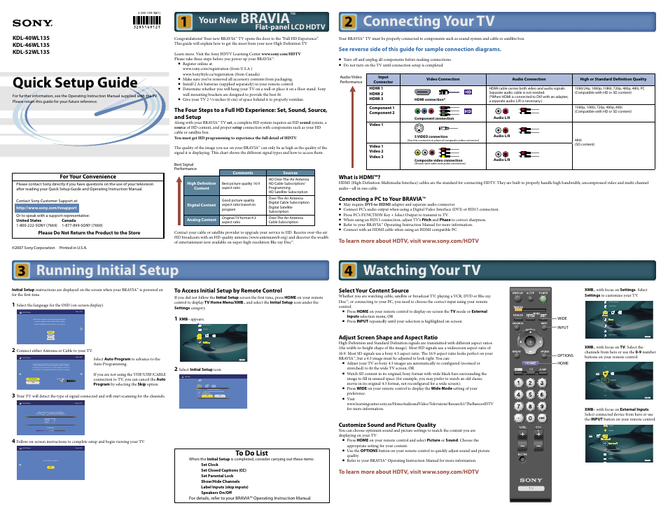 Sony KDL-40WL135 User Manual | 2 pages