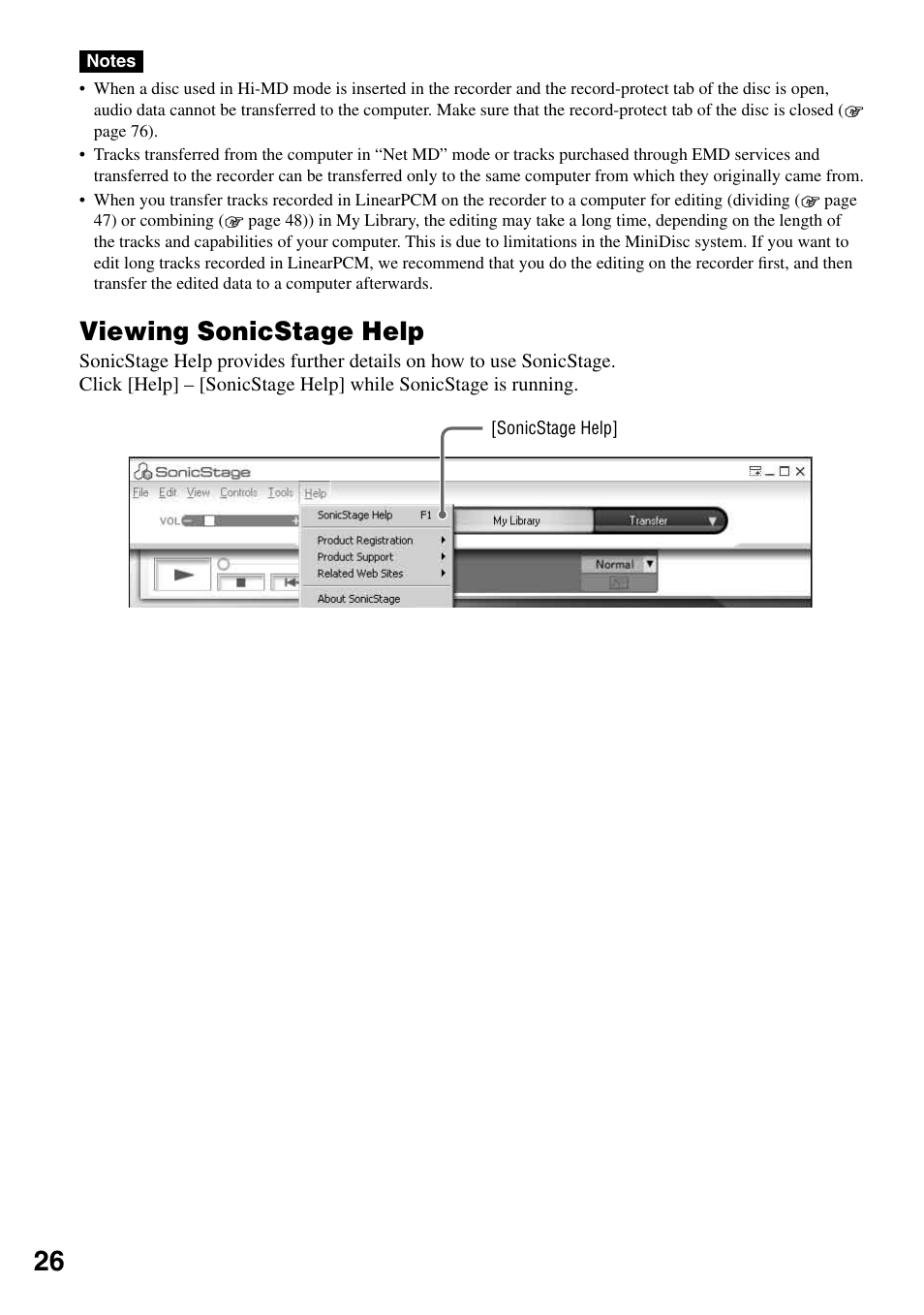 Viewing sonicstage help | Sony MZ-RH1 User Manual | Page 26 / 88