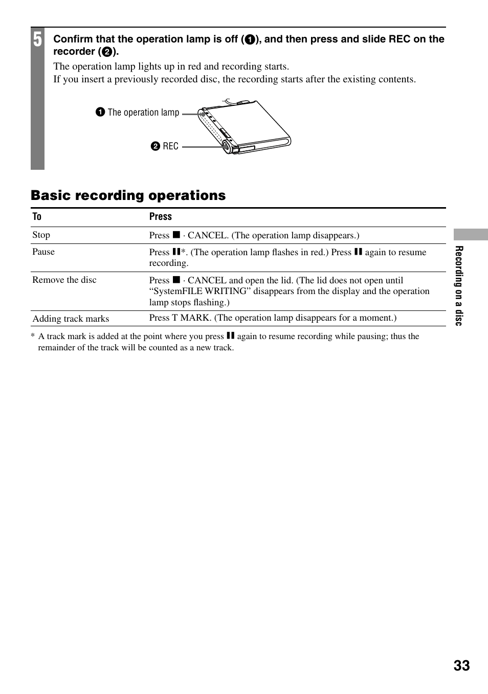 Basic recording operations | Sony MZ-RH1 User Manual | Page 33 / 88