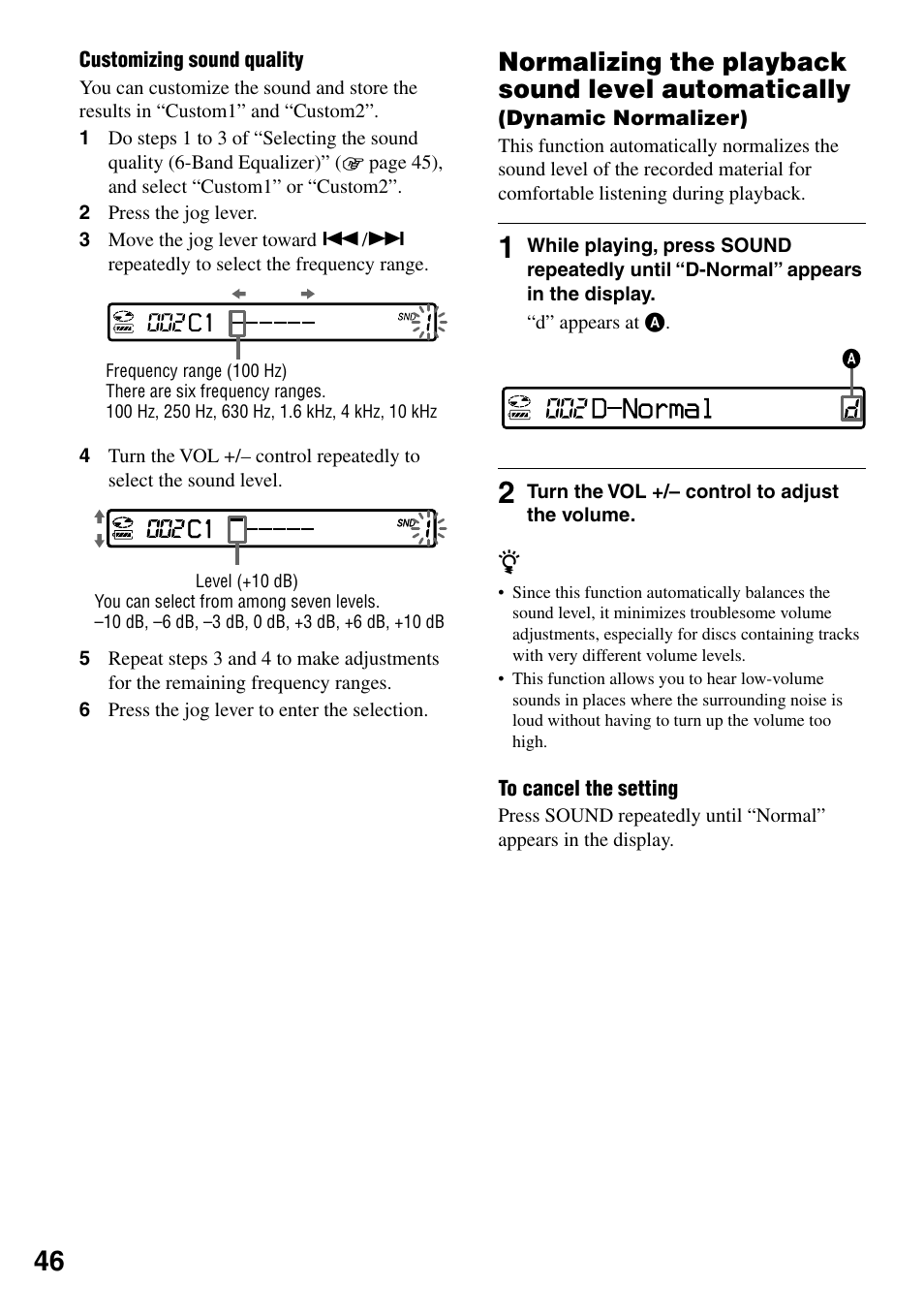 Normalizing the playback sound level automatically | Sony MZ-RH1 User Manual | Page 46 / 88