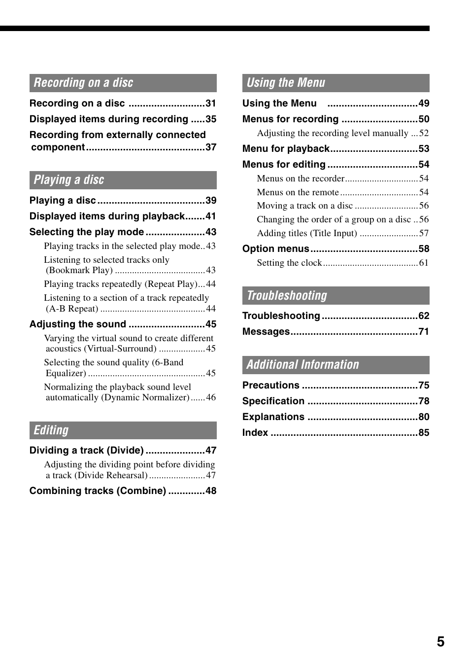 Sony MZ-RH1 User Manual | Page 5 / 88