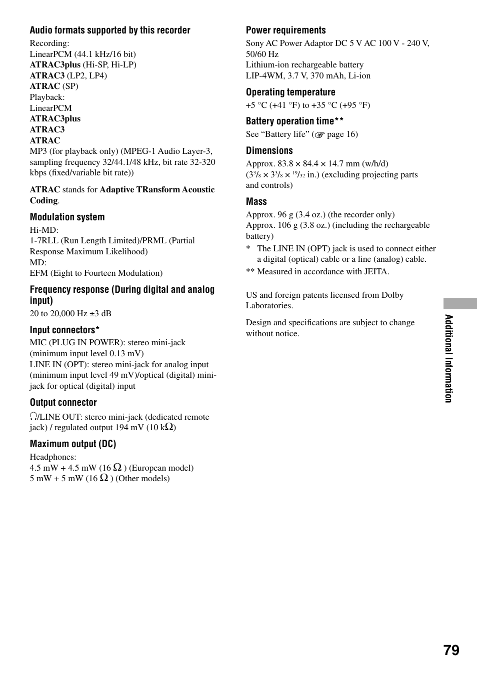 Sony MZ-RH1 User Manual | Page 79 / 88