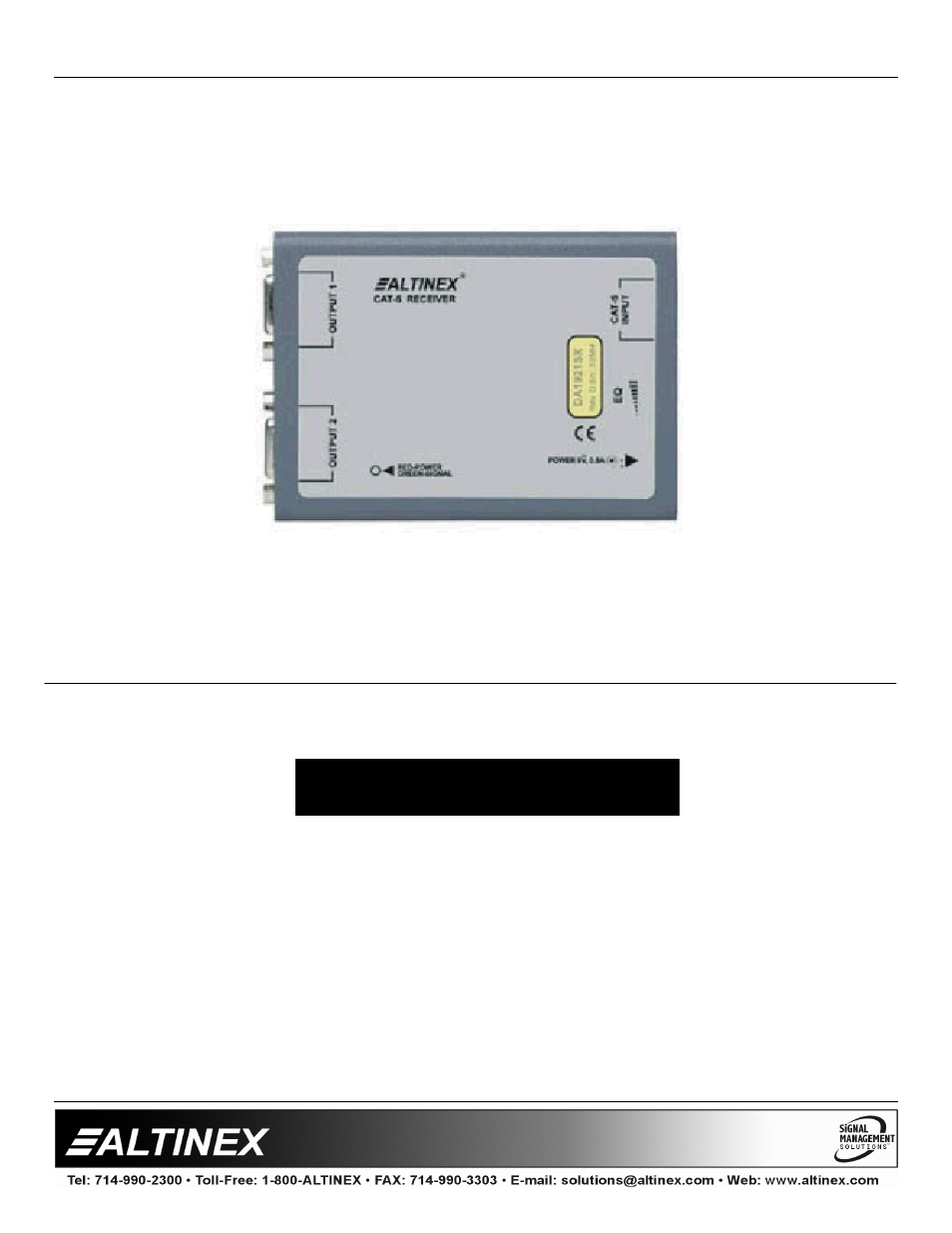 Altinex Cat-5 Computer Video Receiver DA1921SX User Manual | 8 pages