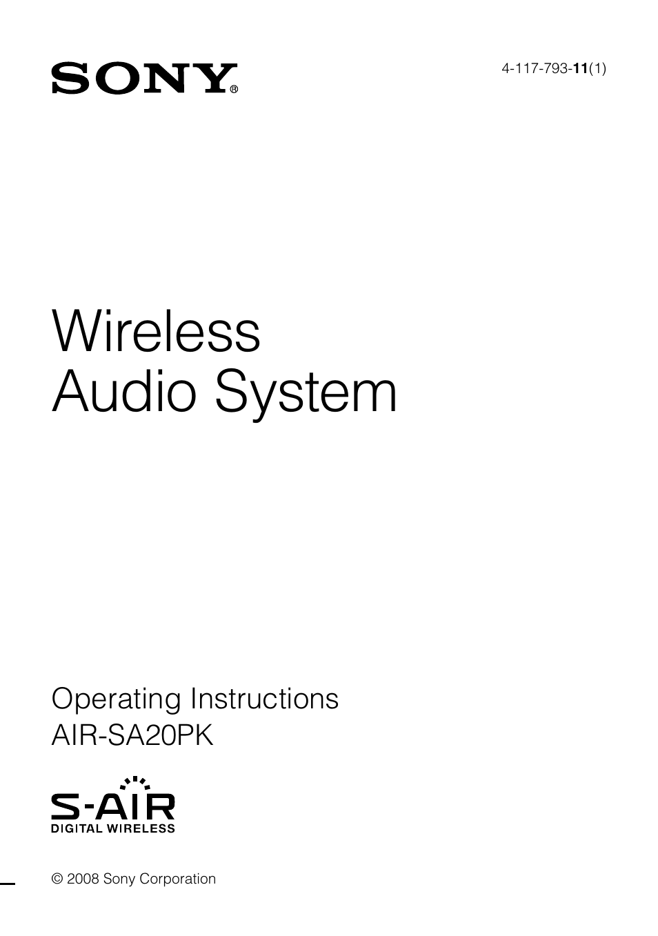 Sony AIR-SA20PK User Manual | 44 pages