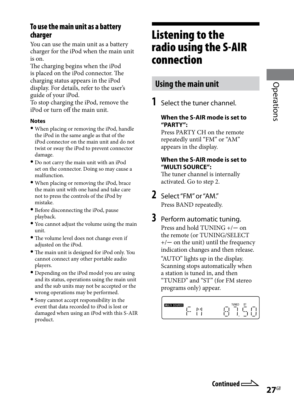 Listening to the radio using the s-air connection, Listening.to.the.radio.using.the, S-air.connection | Using the main unit | Sony AIR-SA20PK User Manual | Page 27 / 44