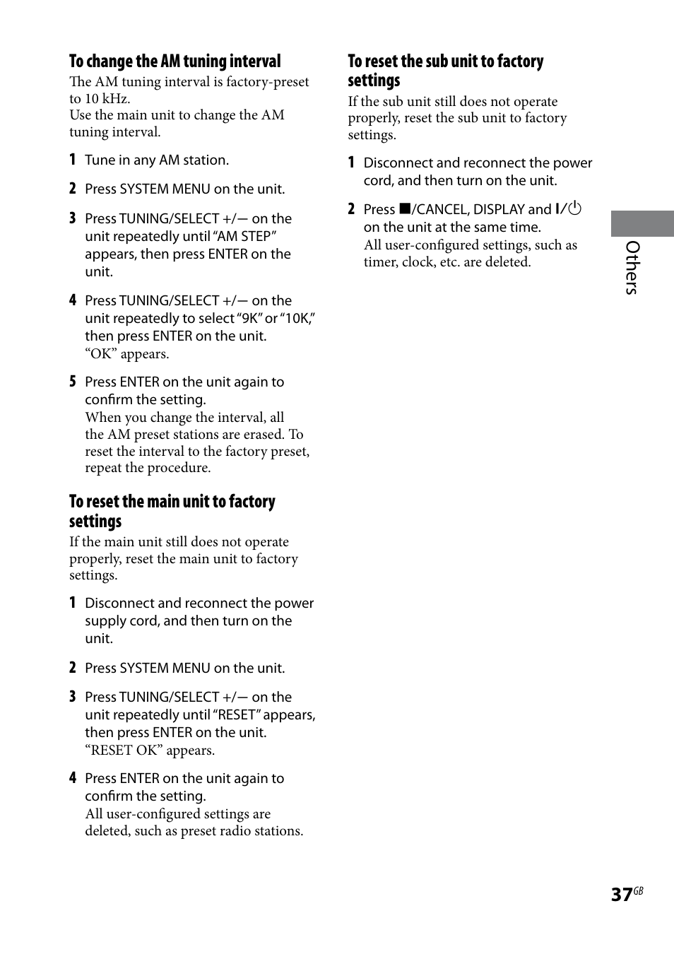 Others to change the am tuning interval | Sony AIR-SA20PK User Manual | Page 37 / 44