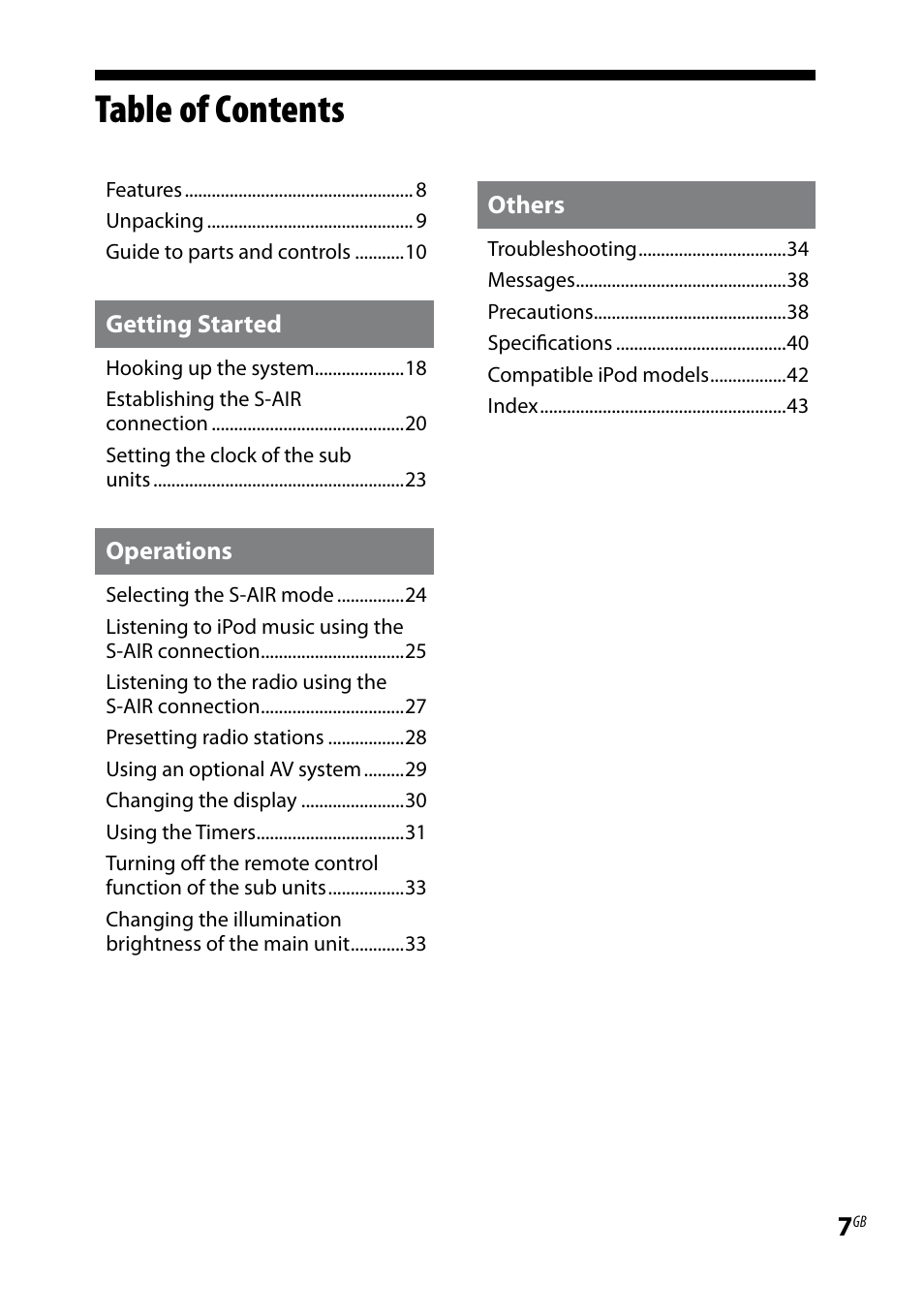 Sony AIR-SA20PK User Manual | Page 7 / 44